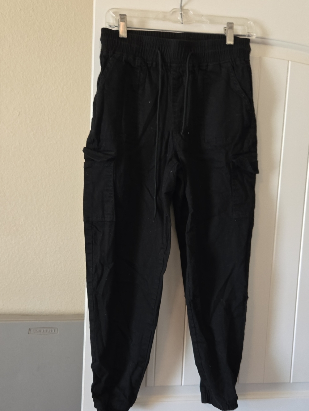 Black Womens Cargo Jogger Pants - Casual Drawstring Trousers